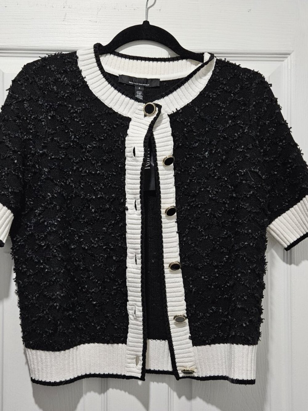 Textured Short Sleeve Button Front Cardigan